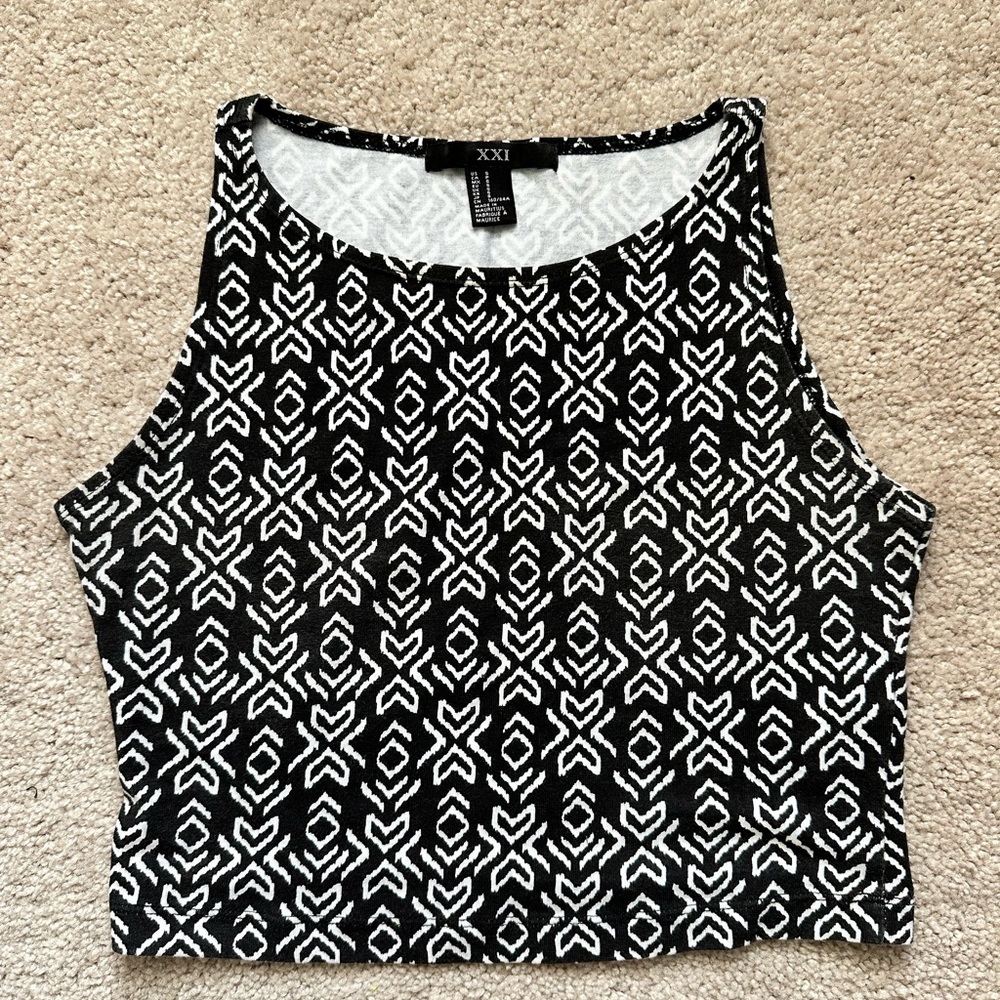 Black and White Aztec Print Crop Top